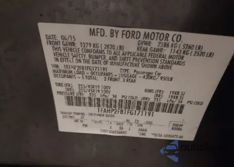 2015 Ford Taurus Limited z USA, uszkodzony, nr VIN 1FAHP2F81FG171191